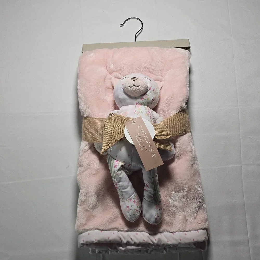 Chickpea 2 Piece Set Pink Baby Gift Blanket and Patchwork Plush Toy Nwt